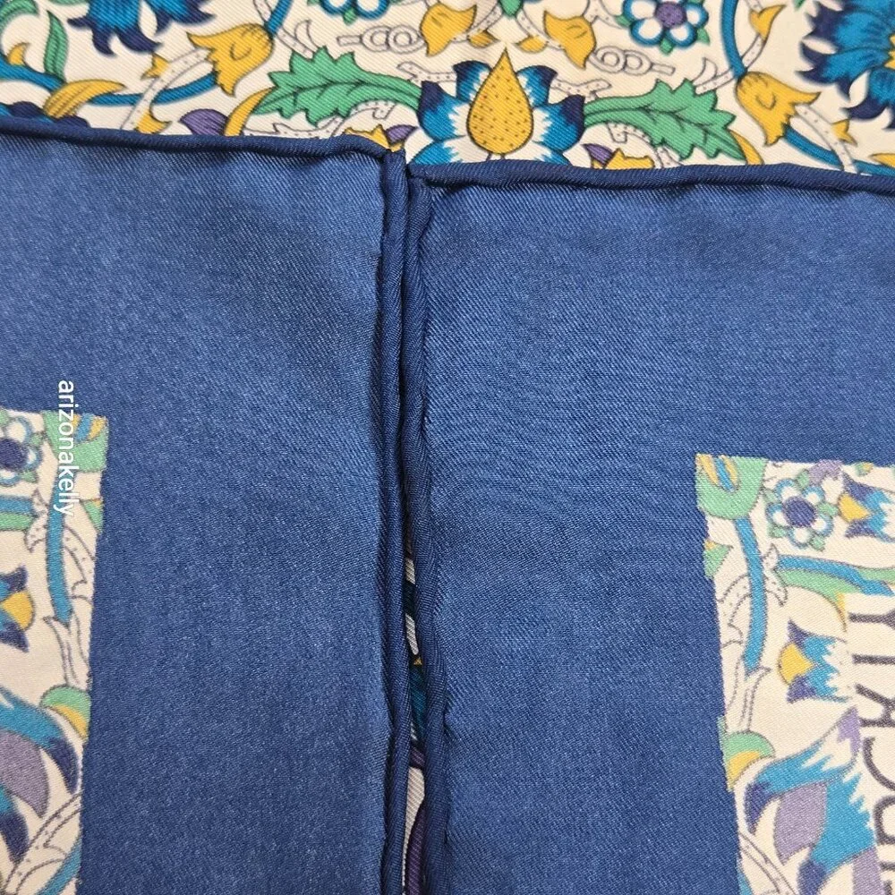Liberty Silk Scarf Blue & Yellow Hand Rolled